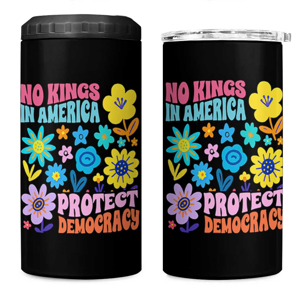 No Kings in America Protect Democracy 4 in 1 Can Cooler Tumbler Colorful Flowers Patriotic Feminists - Wonder Print Shop