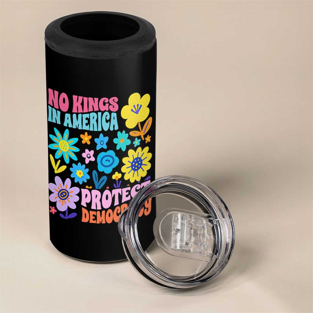 No Kings in America Protect Democracy 4 in 1 Can Cooler Tumbler Colorful Flowers Patriotic Feminists - Wonder Print Shop