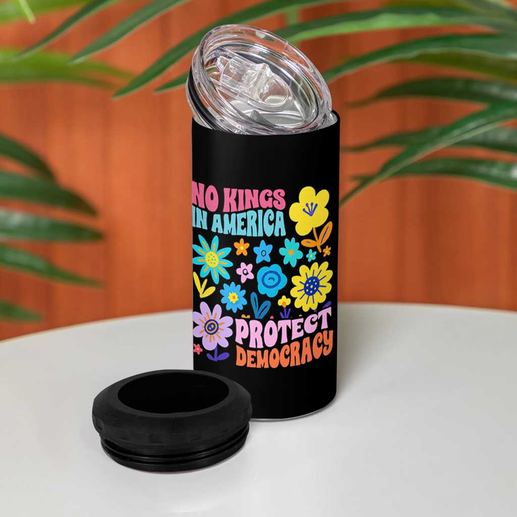 No Kings in America Protect Democracy 4 in 1 Can Cooler Tumbler Colorful Flowers Patriotic Feminists - Wonder Print Shop