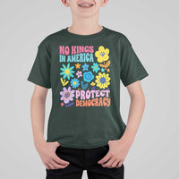 No Kings in America Protect Democracy T Shirt For Kid Colorful Flowers Patriotic Feminists - Wonder Print Shop
