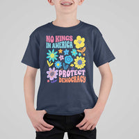 No Kings in America Protect Democracy T Shirt For Kid Colorful Flowers Patriotic Feminists - Wonder Print Shop