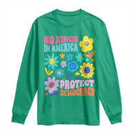 No Kings in America Protect Democracy Long Sleeve Shirt Colorful Flowers Patriotic Feminists - Wonder Print Shop