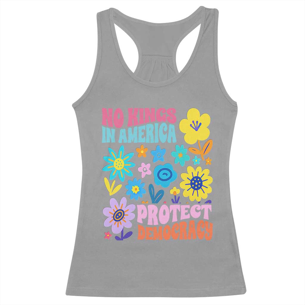 No Kings in America Protect Democracy Racerback Tank Top Colorful Flowers Patriotic Feminists - Wonder Print Shop