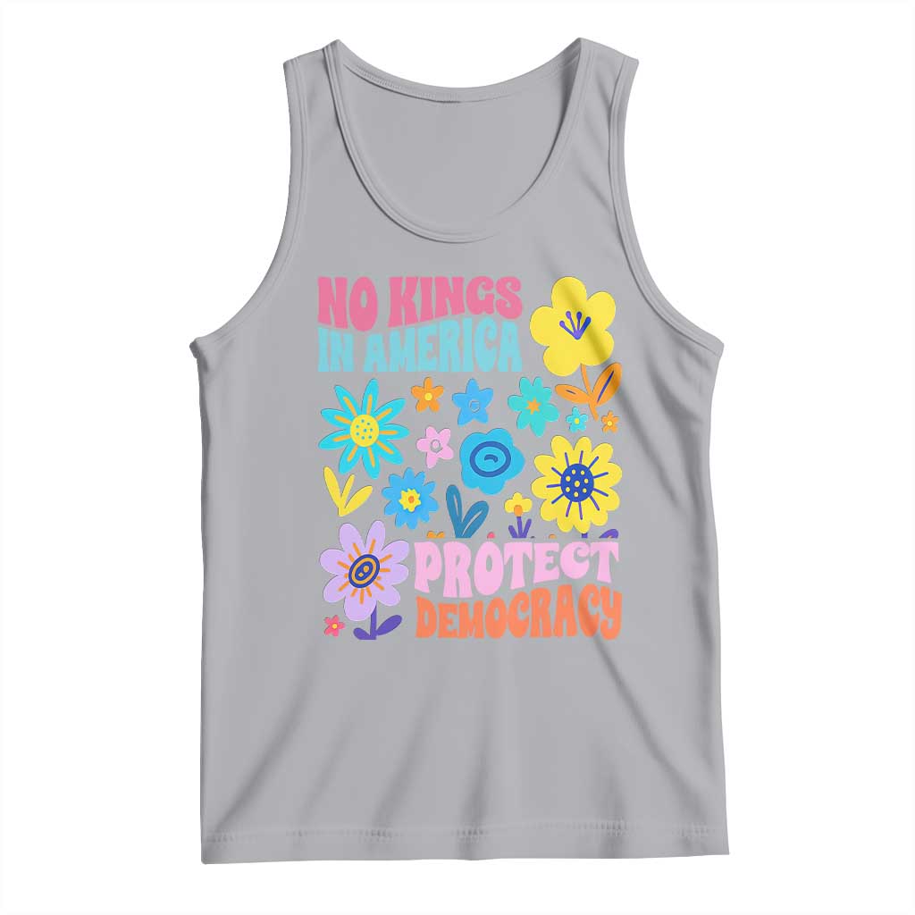No Kings in America Protect Democracy Tank Top Colorful Flowers Patriotic Feminists - Wonder Print Shop