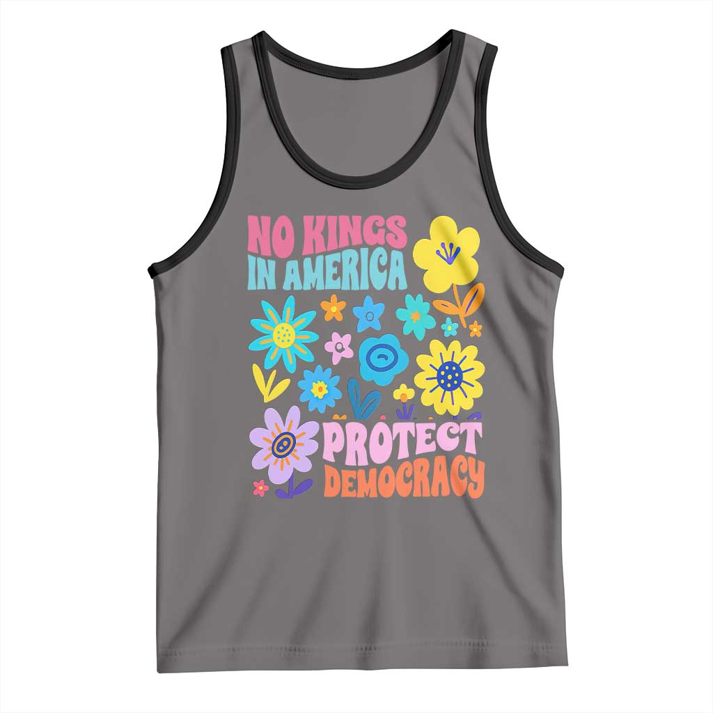 No Kings in America Protect Democracy Tank Top Colorful Flowers Patriotic Feminists - Wonder Print Shop