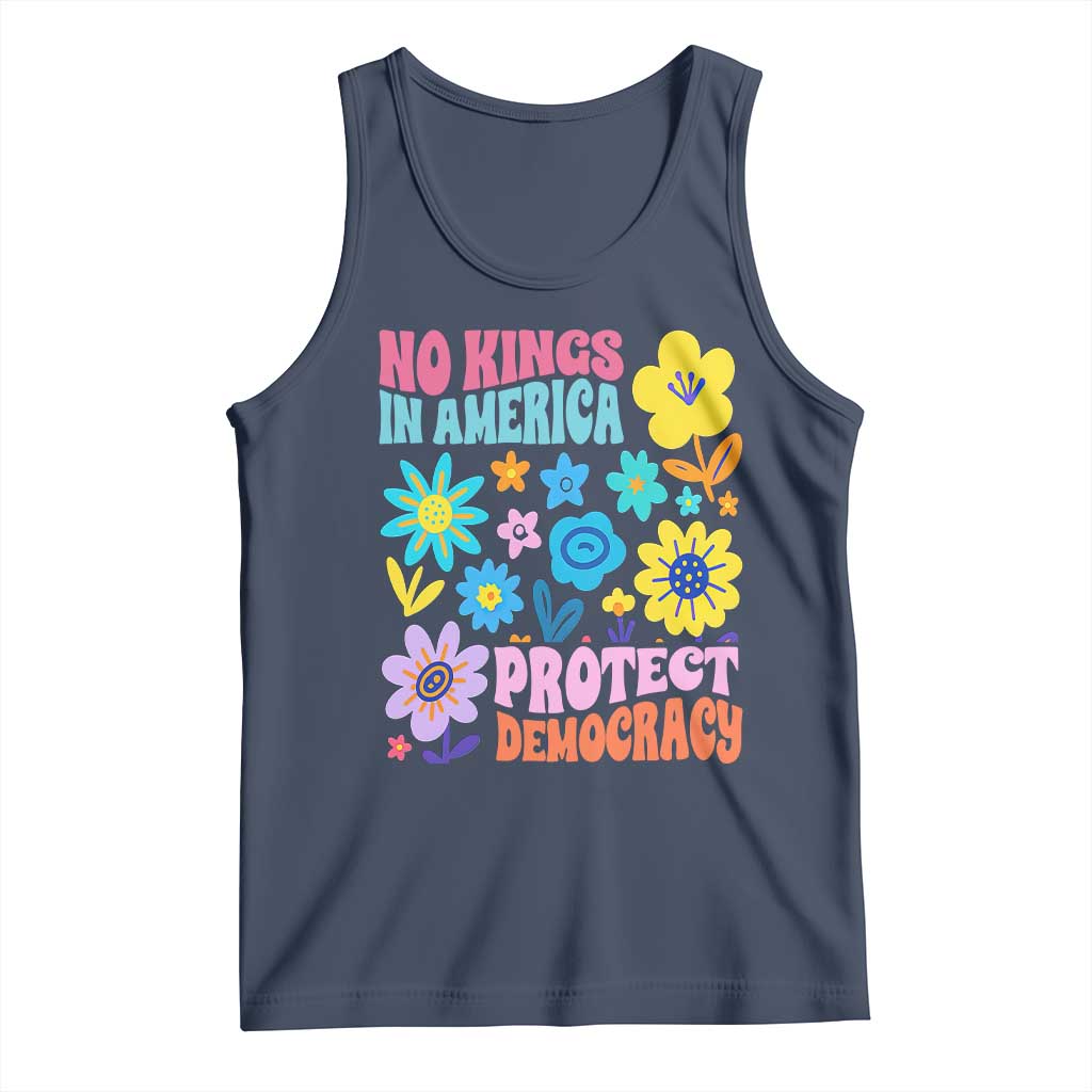 No Kings in America Protect Democracy Tank Top Colorful Flowers Patriotic Feminists - Wonder Print Shop