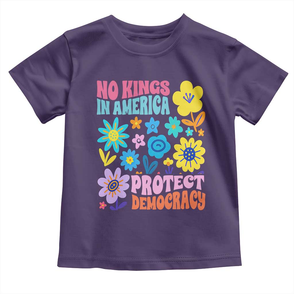 No Kings in America Protect Democracy Toddler T Shirt Colorful Flowers Patriotic Feminists - Wonder Print Shop