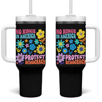 No Kings in America Protect Democracy Tumbler With Handle Colorful Flowers Patriotic Feminists - Wonder Print Shop