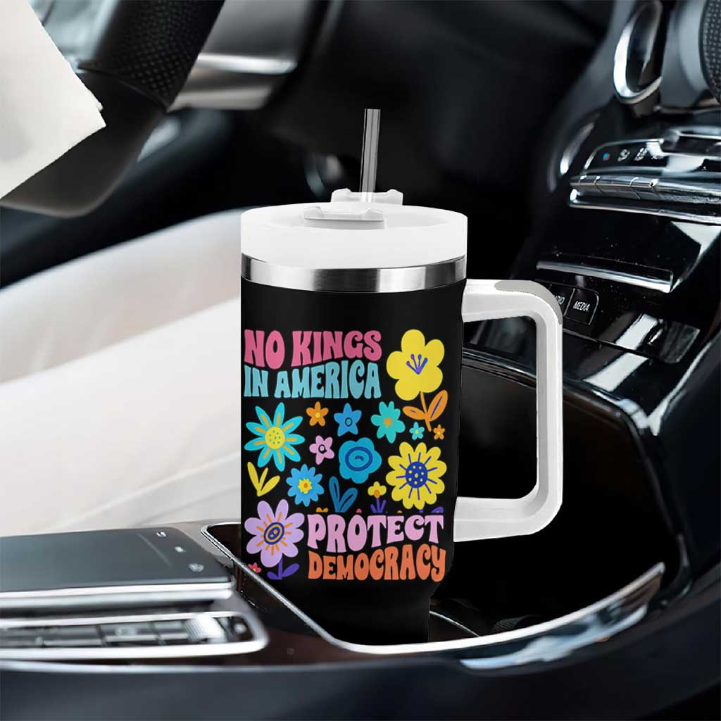 No Kings in America Protect Democracy Tumbler With Handle Colorful Flowers Patriotic Feminists - Wonder Print Shop