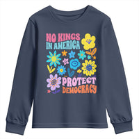 No Kings in America Protect Democracy Youth Sweatshirt Colorful Flowers Patriotic Feminists - Wonder Print Shop