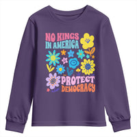 No Kings in America Protect Democracy Youth Sweatshirt Colorful Flowers Patriotic Feminists - Wonder Print Shop