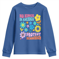 No Kings in America Protect Democracy Youth Sweatshirt Colorful Flowers Patriotic Feminists - Wonder Print Shop