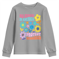 No Kings in America Protect Democracy Youth Sweatshirt Colorful Flowers Patriotic Feminists - Wonder Print Shop