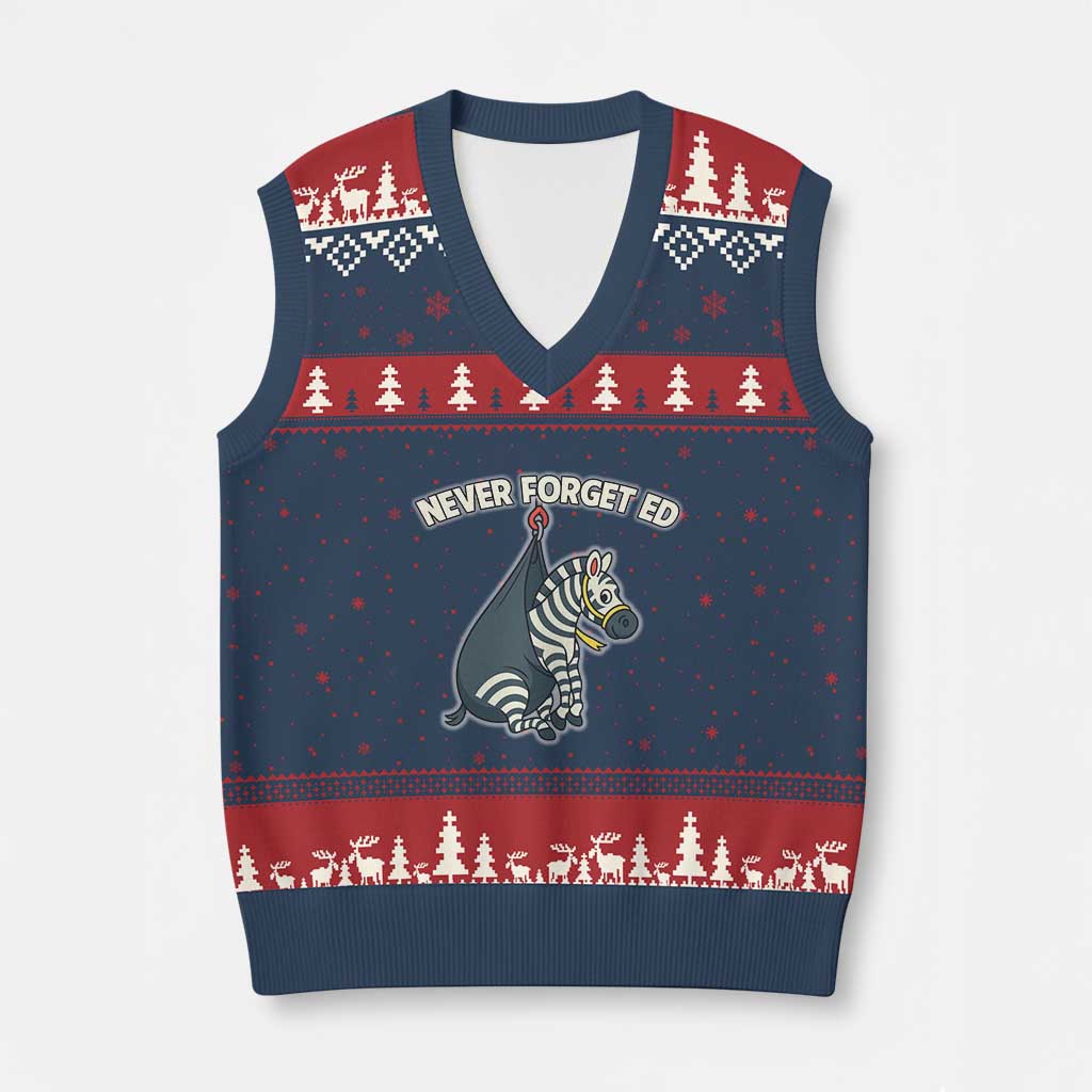 Never Forget Ed The Zebra Meme V-Neck Knit Sweater Vest Funny Viral Animal Escape Internet Humor Fans - Wonder Print Shop