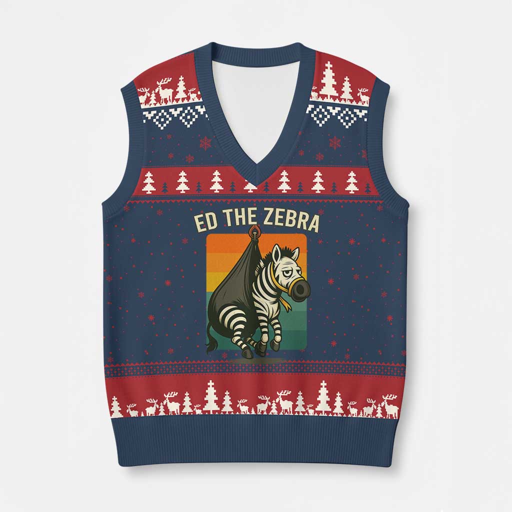 Retro Ed the Zebra Meme V-Neck Knit Sweater Vest Funny Viral Escape Animal - Wonder Print Shop