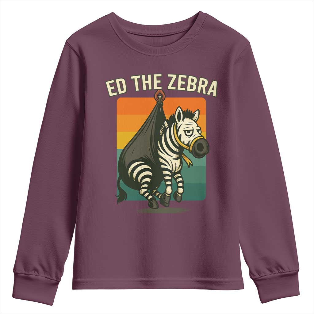 Retro Ed the Zebra Meme Youth Sweatshirt Funny Viral Escape Animal - Wonder Print Shop