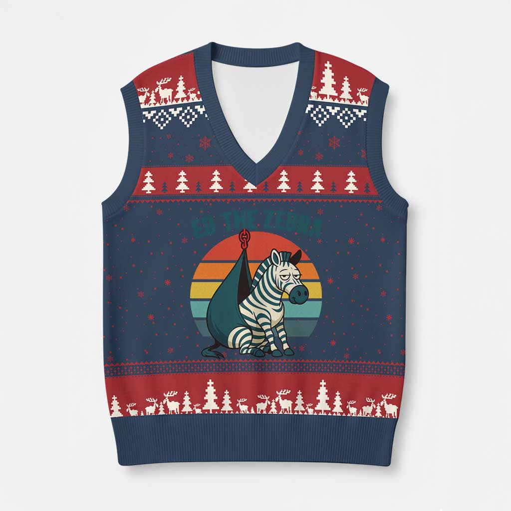 Retro Ed the Zebra Meme V-Neck Knit Sweater Vest Funny Viral Escape Animal Helicopter Rescue - Wonder Print Shop