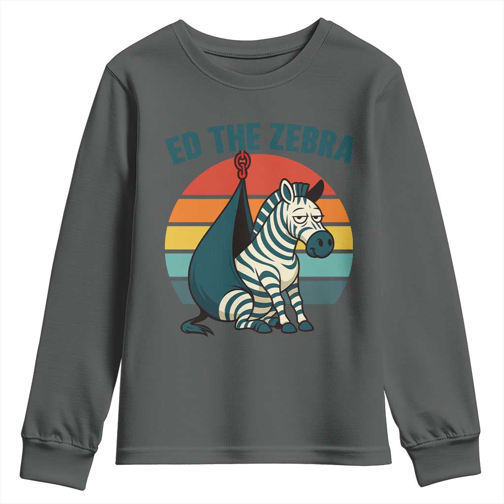 Retro Ed the Zebra Meme Youth Sweatshirt Funny Viral Escape Animal Helicopter Rescue - Wonder Print Shop
