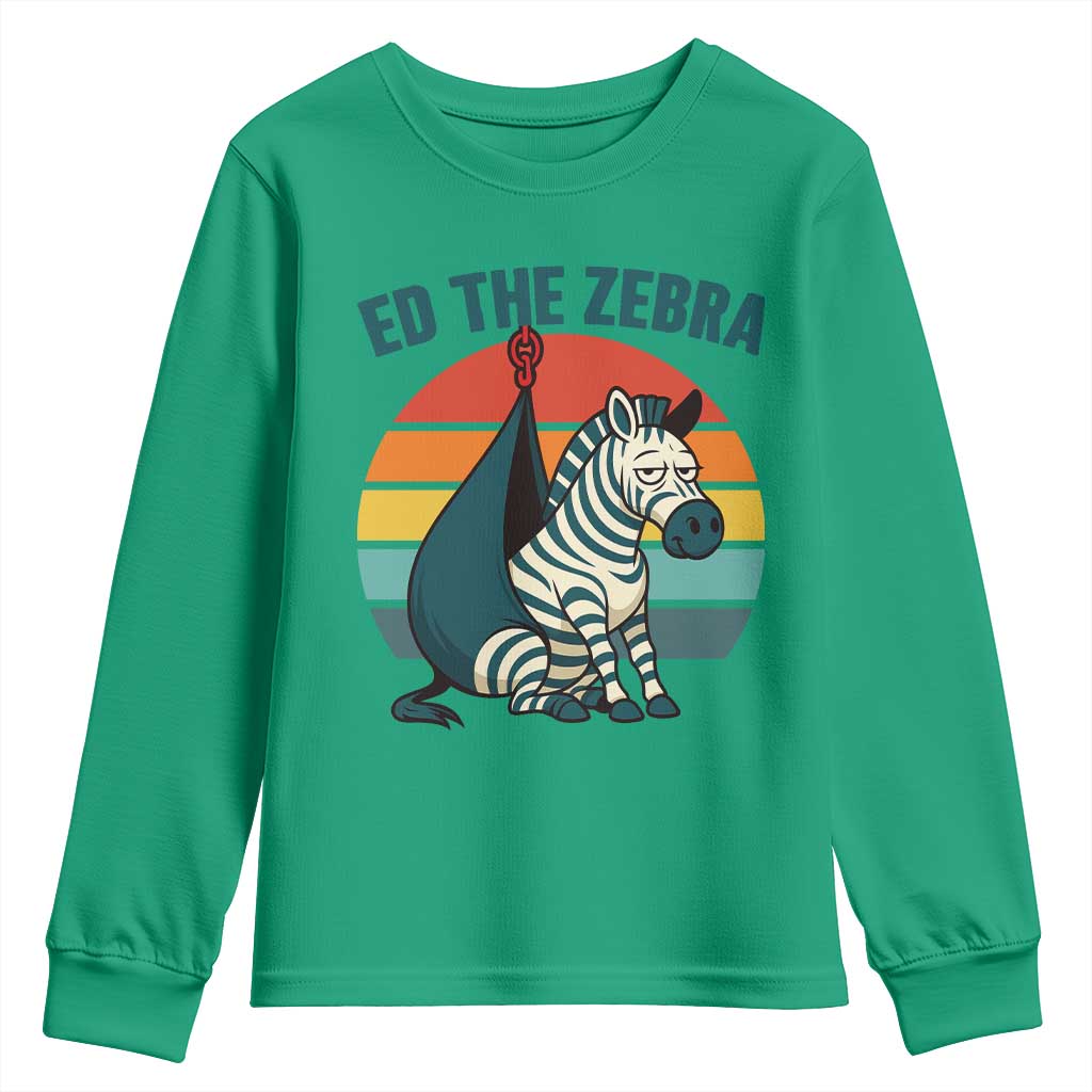 Retro Ed the Zebra Meme Youth Sweatshirt Funny Viral Escape Animal Helicopter Rescue - Wonder Print Shop