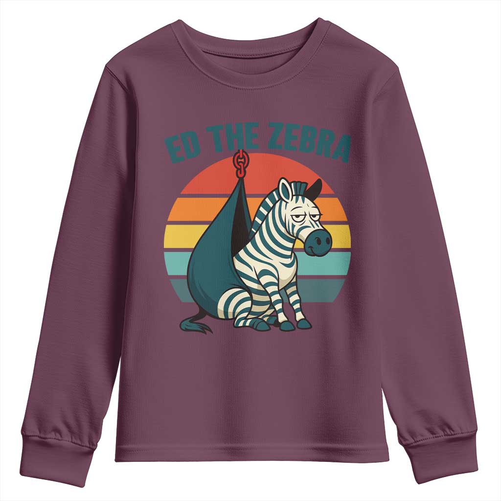 Retro Ed the Zebra Meme Youth Sweatshirt Funny Viral Escape Animal Helicopter Rescue - Wonder Print Shop