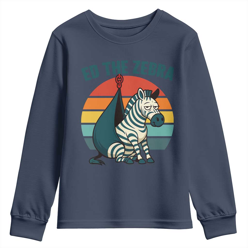 Retro Ed the Zebra Meme Youth Sweatshirt Funny Viral Escape Animal Helicopter Rescue - Wonder Print Shop