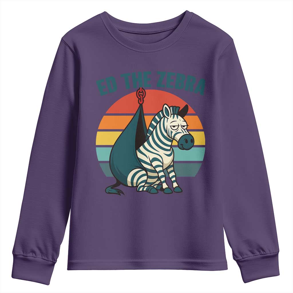 Retro Ed the Zebra Meme Youth Sweatshirt Funny Viral Escape Animal Helicopter Rescue - Wonder Print Shop