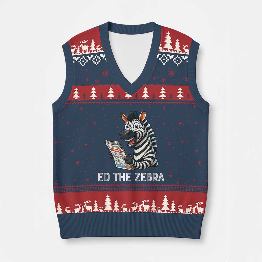 Ed the Zebra Meme V-Neck Knit Sweater Vest Funny Viral Animal Escape Internet Humor Fans - Wonder Print Shop