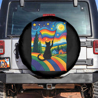 Whimsical Black Cat Pride Flag Spare Tire Cover Colorful LGBTQ Rainbow - Wonder Print Shop