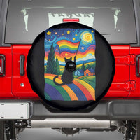 Whimsical Black Cat Pride Flag Spare Tire Cover Colorful LGBTQ Rainbow - Wonder Print Shop