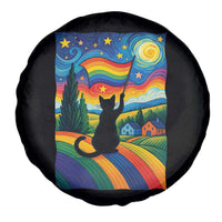 Whimsical Black Cat Pride Flag Spare Tire Cover Colorful LGBTQ Rainbow - Wonder Print Shop