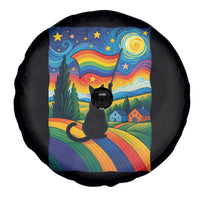 Whimsical Black Cat Pride Flag Spare Tire Cover Colorful LGBTQ Rainbow - Wonder Print Shop