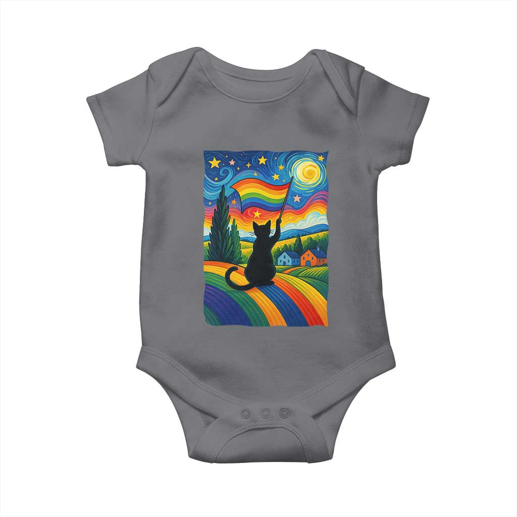 Whimsical Black Cat Pride Flag Baby Onesie Colorful LGBTQ Rainbow - Wonder Print Shop