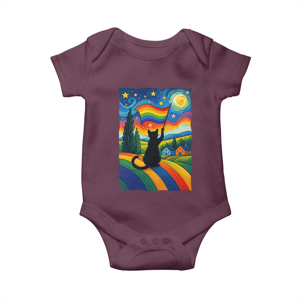 Whimsical Black Cat Pride Flag Baby Onesie Colorful LGBTQ Rainbow - Wonder Print Shop