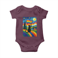 Whimsical Black Cat Pride Flag Baby Onesie Colorful LGBTQ Rainbow - Wonder Print Shop