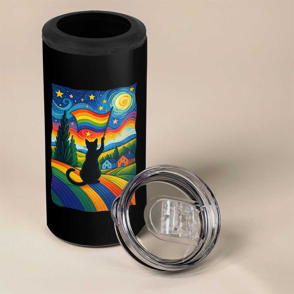 Whimsical Black Cat Pride Flag 4 in 1 Can Cooler Tumbler Colorful LGBTQ Rainbow - Wonder Print Shop