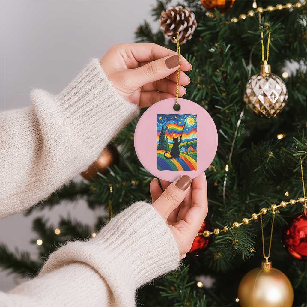 Whimsical Black Cat Pride Flag Ceramic Ornament Colorful LGBTQ Rainbow - Wonder Print Shop