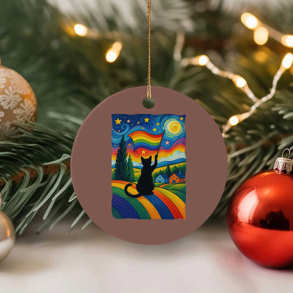 Whimsical Black Cat Pride Flag Ceramic Ornament Colorful LGBTQ Rainbow - Wonder Print Shop