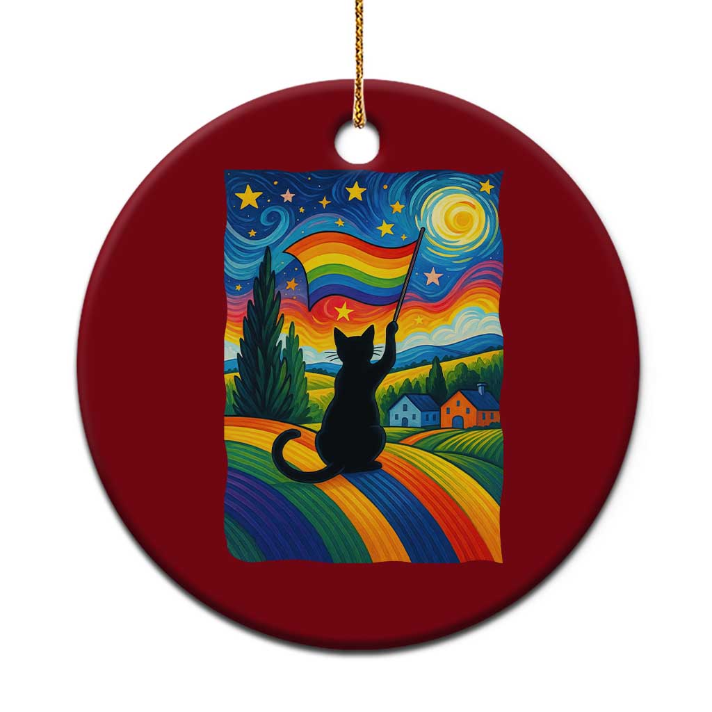 Whimsical Black Cat Pride Flag Ceramic Ornament Colorful LGBTQ Rainbow - Wonder Print Shop
