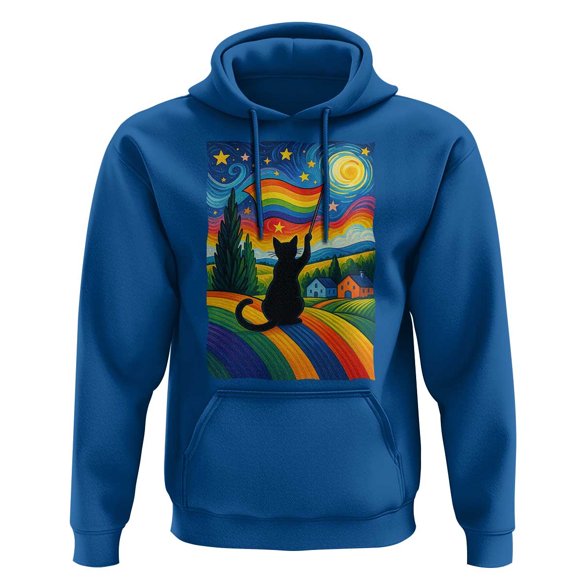 Whimsical Black Cat Pride Flag Hoodie Colorful LGBTQ Rainbow - Wonder Print Shop