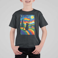 Whimsical Black Cat Pride Flag T Shirt For Kid Colorful LGBTQ Rainbow - Wonder Print Shop