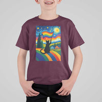 Whimsical Black Cat Pride Flag T Shirt For Kid Colorful LGBTQ Rainbow - Wonder Print Shop
