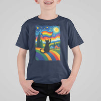 Whimsical Black Cat Pride Flag T Shirt For Kid Colorful LGBTQ Rainbow - Wonder Print Shop