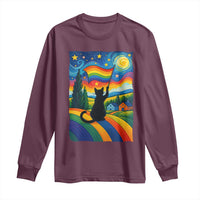 Whimsical Black Cat Pride Flag Long Sleeve Shirt Colorful LGBTQ Rainbow - Wonder Print Shop