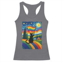 Whimsical Black Cat Pride Flag Racerback Tank Top Colorful LGBTQ Rainbow - Wonder Print Shop