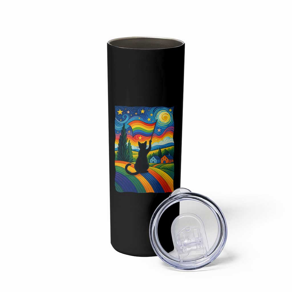 Whimsical Black Cat Pride Flag Skinny Tumbler Colorful LGBTQ Rainbow - Wonder Print Shop