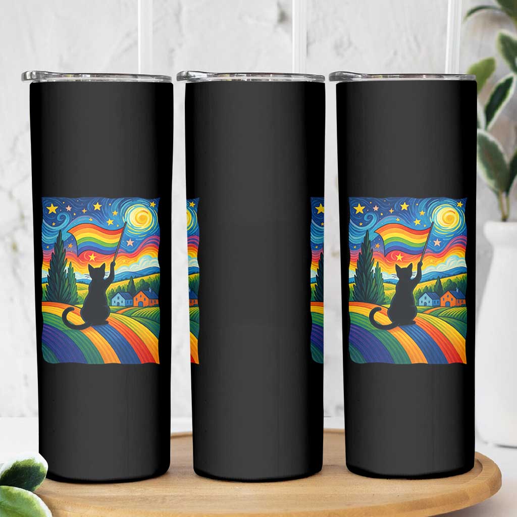 Whimsical Black Cat Pride Flag Skinny Tumbler Colorful LGBTQ Rainbow - Wonder Print Shop