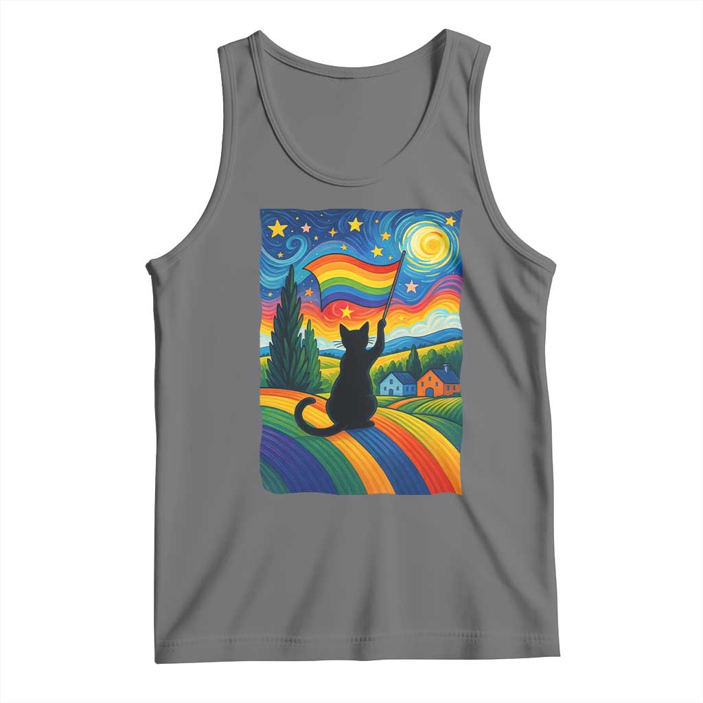 Whimsical Black Cat Pride Flag Tank Top Colorful LGBTQ Rainbow - Wonder Print Shop