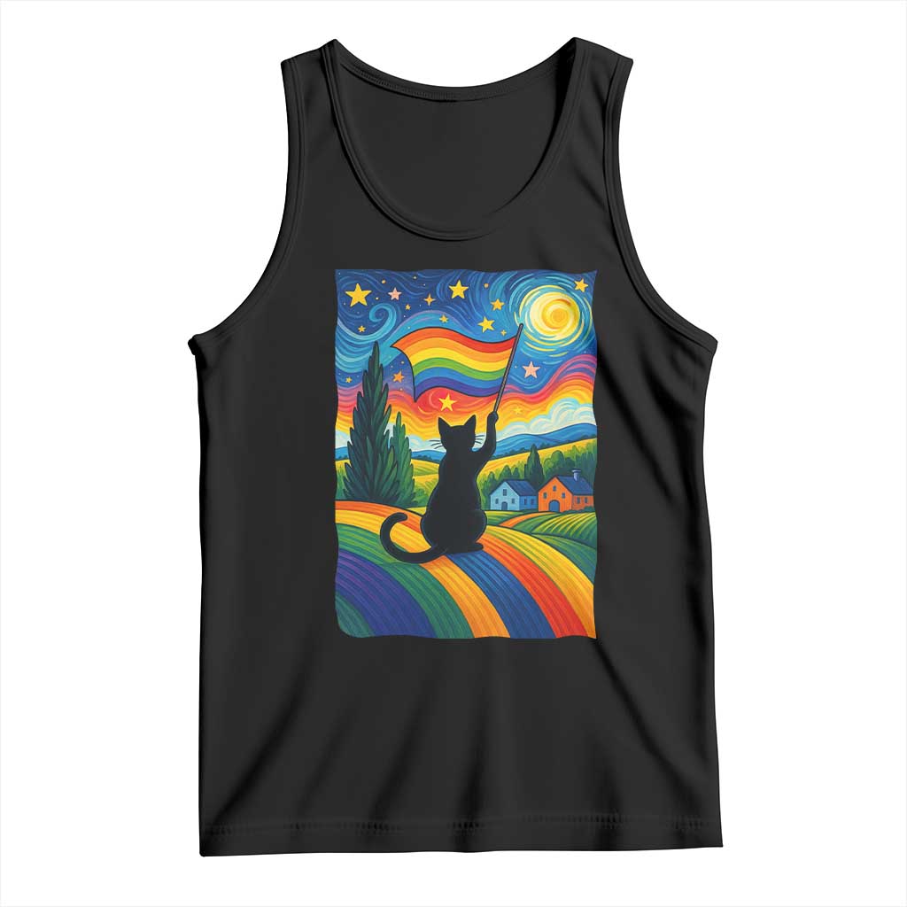 Whimsical Black Cat Pride Flag Tank Top Colorful LGBTQ Rainbow - Wonder Print Shop