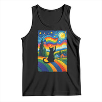 Whimsical Black Cat Pride Flag Tank Top Colorful LGBTQ Rainbow - Wonder Print Shop