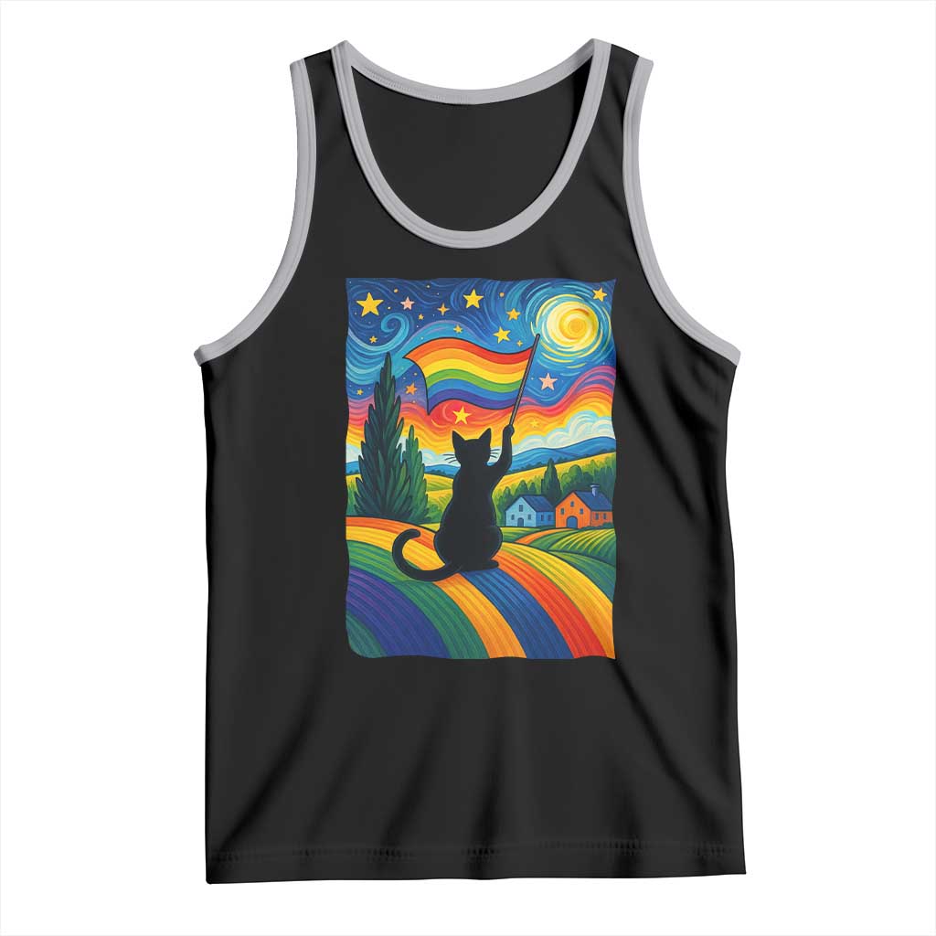Whimsical Black Cat Pride Flag Tank Top Colorful LGBTQ Rainbow - Wonder Print Shop